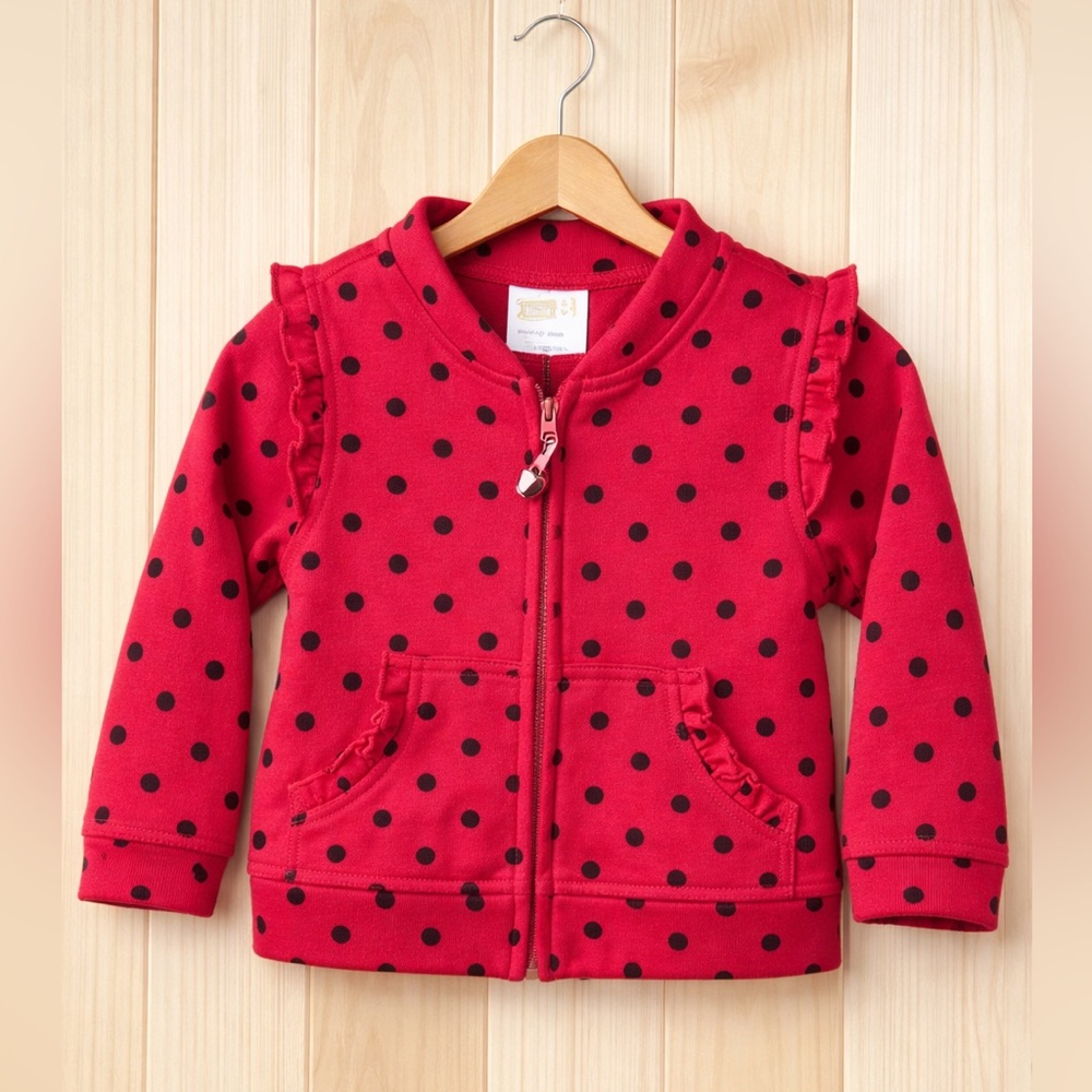 Crazy 8 Red Polka Dot Ruffle Zip Jacket 6-12 Months Baby Girl Hoodie Sweatshirt